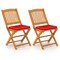 Set of 2 Armless Outdoor Folding Chairs with Seat Cushions and Slatted Backrest